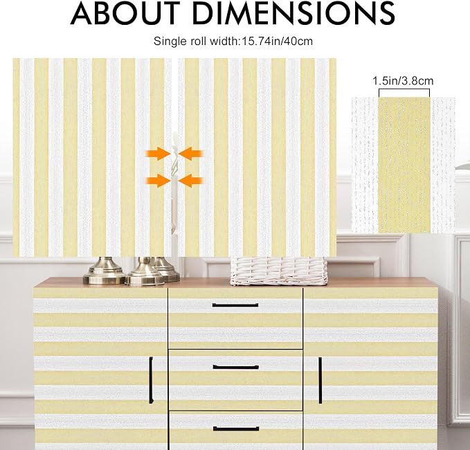 Yellow White Peel and Stick Wallpaper 15.7"x118" Modern Stripe Wallpaper | Self-adhesive Contact Paper for Cabinets Furniture Renovate Wall Covering - Image 3