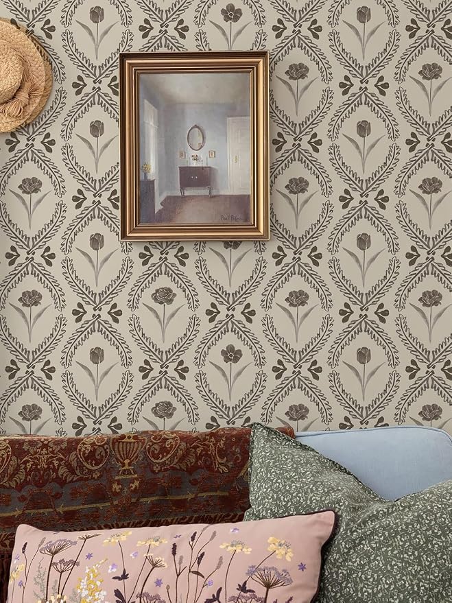 Orainege Vintage Wallpaper Peel and Stick Brown Floral Wallpaper | 16.9in x196.8in Vinyl Removable Self Adhesive Botanical Wallpapers for Bedroom Living Room Décor - Image 6
