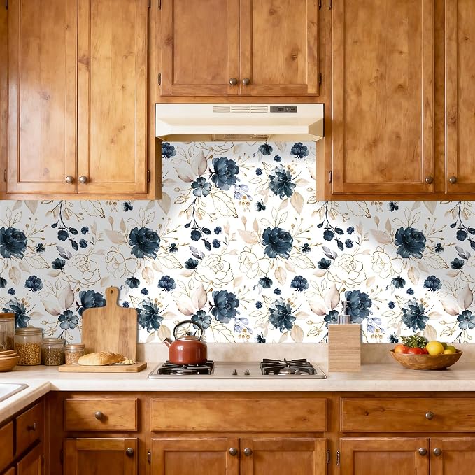 Navy Blue Floral Peel and Stick Wallpaper 17.7"x78.8" | Removable thick vinyl, watercolor botanical design, laundry room, bedroom, bathroom, renter friendly accent walls - Image 7
