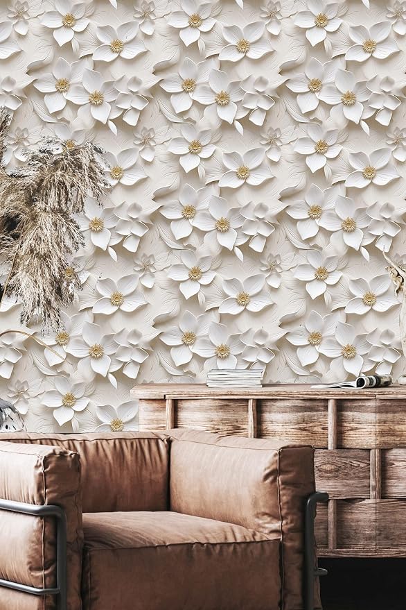 Peel and Stick Wallpaper Cream White Floral Small - Image 4