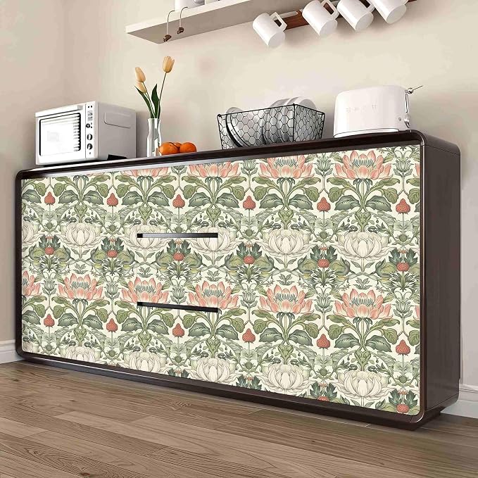Vintage Wallpaper William Morris Botanical Peel and Stick Wallpaper | Symmetrical antique floral wildlife vinyl wall covering, removable & waterproof, for cottage living room interior decoration. - Image 8