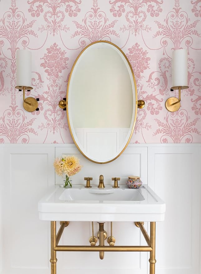 Damask Floral Peel and Stick Wallpaper Boho Pink and White Contact Paper | 17.3" X 394" Pink Damascus Decorative Wallpaper DIY Removable Self Adhesive Wallpaper for Bedroom Cabinets Covering Vinyl - Image 7