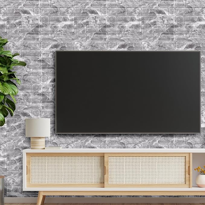 YU LI 3DH 3D Wall Panels Peel and Stick Faux Stone Wall Panel White 20-Pack Faux Brick Self-Adhesive Wallpaper 3D Foam Brick Wallpaper - Image 3