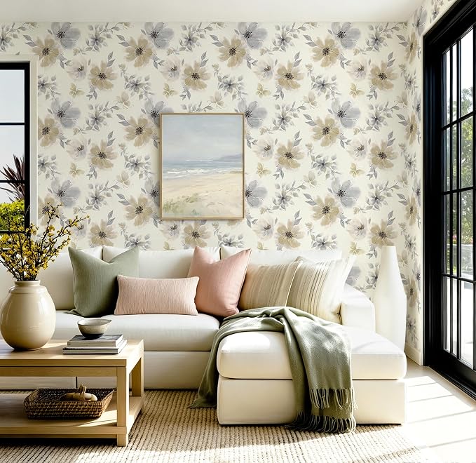 Floral Peel and Stick Wallpaper Vintage Wall Paper Neutral 17.3"×118" | Flower Contact Paper Beige Boho Wallpaper Slef Adhesive Removable Wall Paper Vinyl Waterproof for Living Room Bathroom - Image 6