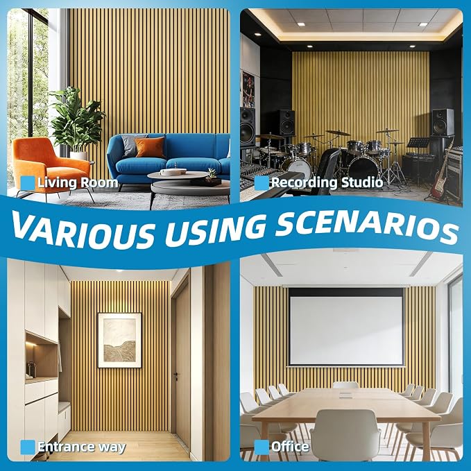 Art3d 6-Pack Soundproof Wood Slat Wall Panel, 94.5 x 7.9 in, Bamboo-Hued | Wood Grain Finish, Effortless Setup, Sustainable, Long-Lasting, Noise Reduction, Easy Care, for Living Room, Bedroom, Office - Image 7