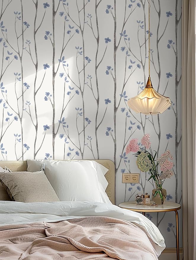 Timeet Purple Peel and Stick Wallpaper Removable Self-Adhesive Floral Wall Paper Leaf Contact Paper Boho for Bedroom Bathroom Cabinets 16" x 78.7" - Image 2