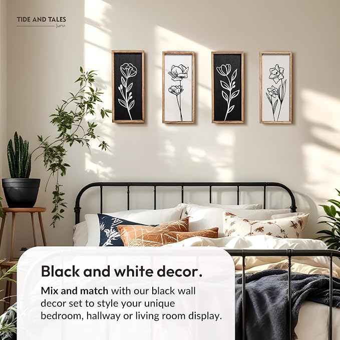 3D Black and White Wall Art (Set of 2) Lightweight, Wooden Ready-to-Hang Framed Floral Wall Art for Bathroom, Bedroom, Living Room or Office – Boho Botanical Farmhouse Decor – Gift-Boxed - Image 9