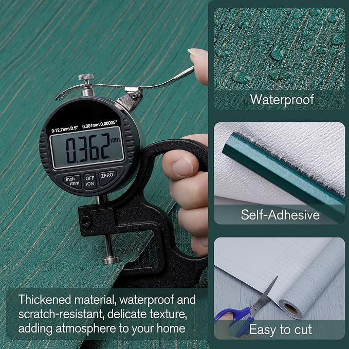 Teal Green Grasscloth Peel and Stick Wallpaper Texture Contact Paper 15.7"x120" Vintage Wallpaper Removable Waterproof Wall Paper for Room Walls Cabinets Furniture Drawers Desk - Image 3