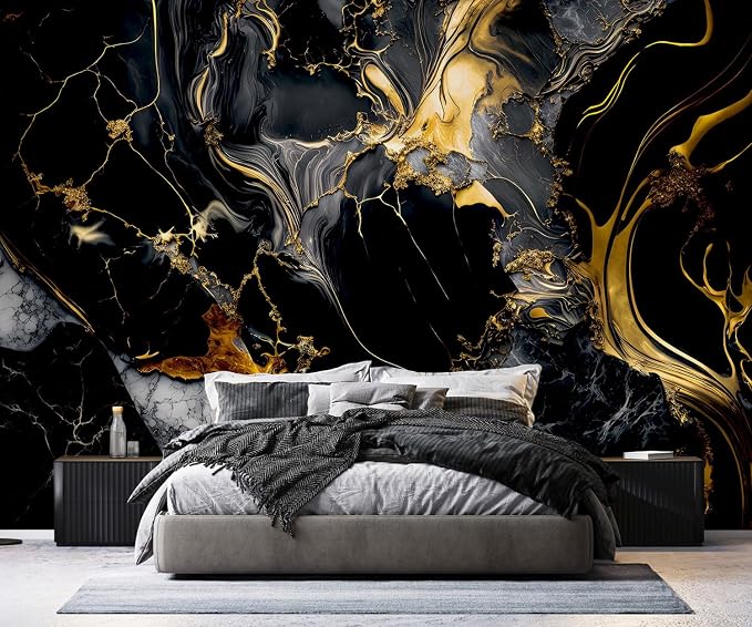 PYFFYP-Abstract Black and Gold Marble Peel and Stick Wallpaper murals by PYFFYP