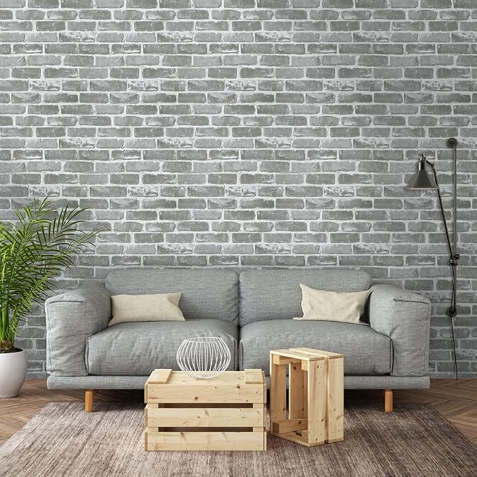 Timeet 3D Vintage Grey Brick Wallpaper 17.7"×472" Brick Peel and Stick Wallpaper Brick Wallpaper Brick Self Adhesive Faux Textured Wallpaper Stone Look Wall Paper Home Decor Vinyl - Image 4
