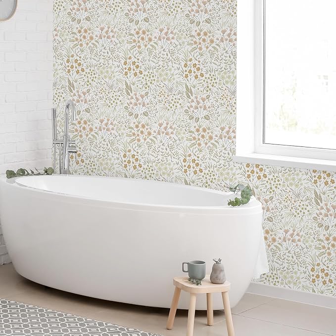 SOON AFTER Khaki Boho Neutral Floral Peel and Stick Wallpaper, 17.3" x 472" Removable & Waterproof Vinyl Wallpaper, Flower Self-Adhesive Contact Paper for Nursery Bedroom Cabinets - Image 8