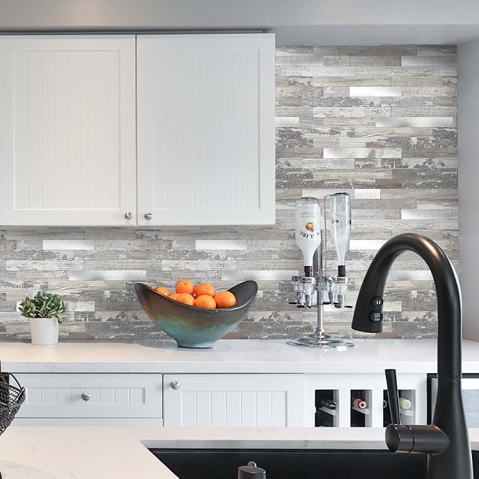 Yipscazo 2026 New Upgrade Peel and Stick Wood Metal Tile Backsplash, Stick on Tiles for Backsplash Kitchen, Bathroom, Laundry Room, Camper, Fireplace (20 Sheets, Rustic) - Image 4
