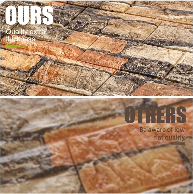 Tinlade 30 Pcs 3D Wall Panels Peel and Stick Wallpaper Foam, Rustic Brown | Faux Brick Stone Tiles, Covering 28.8-48.4 Sq ft, Self Adhesive Waterproof Panels for Bedroom Living Room Kitchen Walls - Image 4