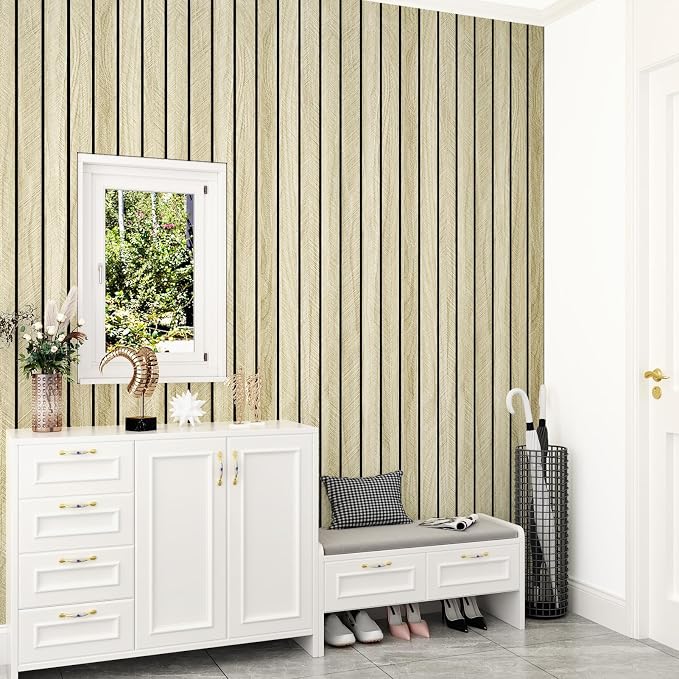 Light Oak Wood Slat Wall Panel Peel and Stick 3D Foam Wood Slat Wallpaper Removable Self Adhesive Wooden Contact Paper for Cabinets Bedroom Accent Wall Living Room Interior Decor 16.8"x118" - Image 8