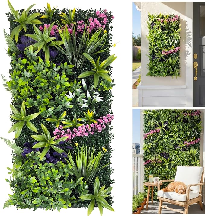 40" x 20" Artificial Grass Wall, Faux Greenery Backdrop Flower Wall Panels | UV-Anti, Fake Ivy Vine Balcony Fence, Indoor Outdoor Green Wall Decor, Garden Ivy Privacy Screen, Boxwood Patio Fence Panels by FOSZMAC