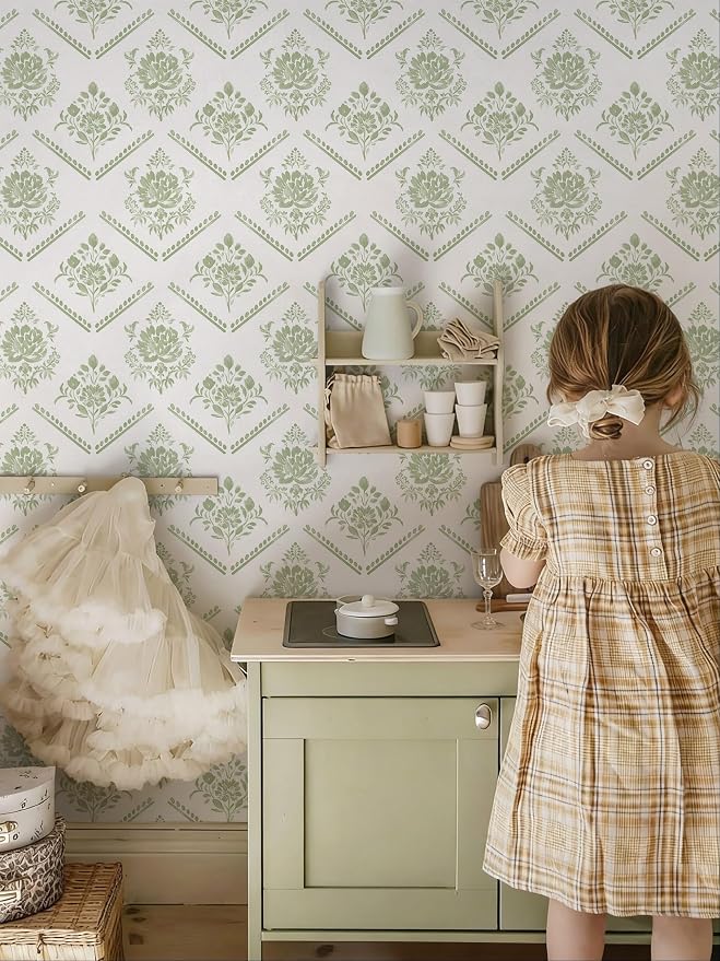 Ismoon Boho Floral Peel and Stick Wallpaper Sage Green for Vintage Bedroom | Renter Friendly Self Adhesive Removable Textured Contact Paper Botanical Wall Paper Vinyl for Bathroom Decor 17.3 X 78.7in - Image 8