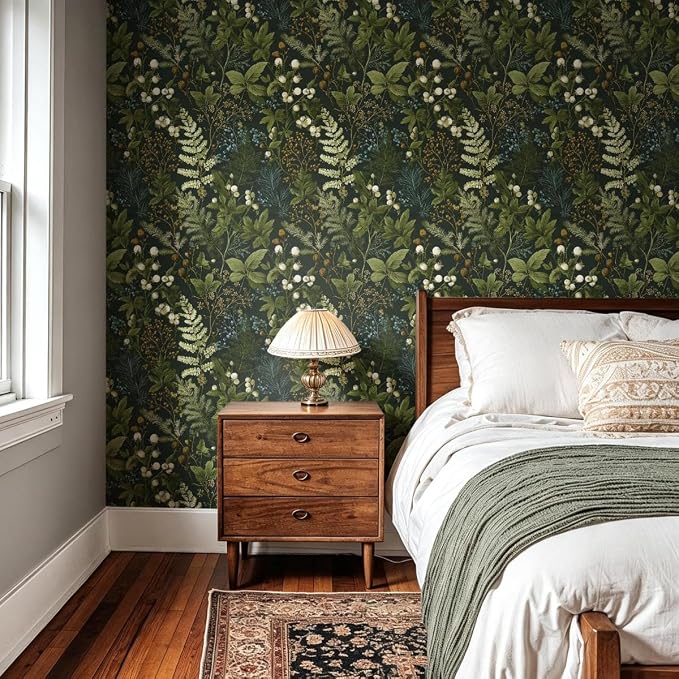 Nukofal Dark Floral Peel and Stick Wallpaper for Bathroom 16.9inx118.1in | Floral Contact Paper Dark Green Wallpaper Peel and Stick Leaf Waterproof Self Adhesive Removable for Kitchen Wall Decorative - Image 7