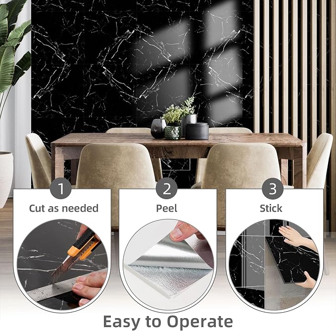 Vieshful 20pcs Peel and Stick Backsplash Tile，12"x12" Self Adhesive Marble Tile for Wall, PVC Waterproof Shower Wall Panels, Back Splash Stick on Tiles for Kitchen Bathroom Living Room, Not Real Tile - Image 5