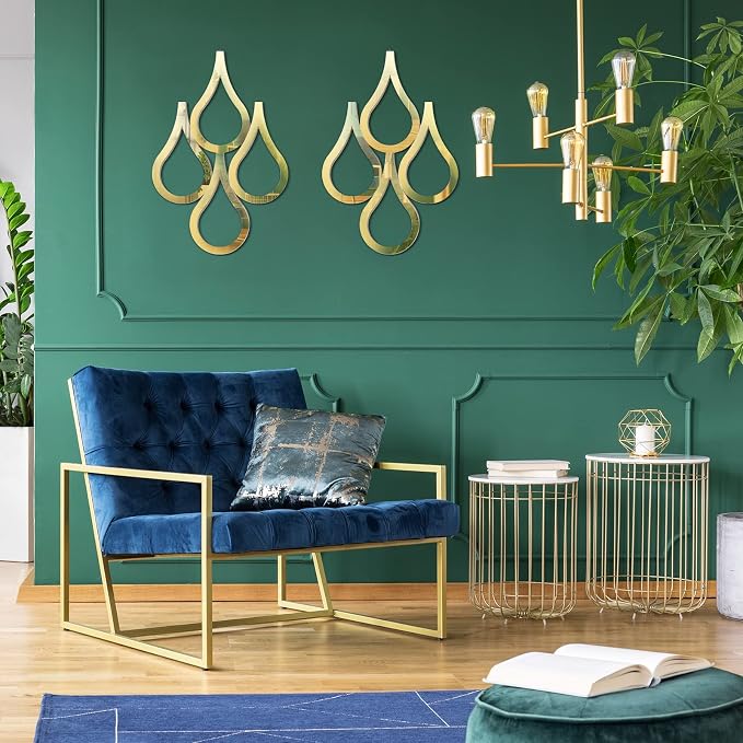 Weysat 2 Pieces Teardrop Wall Mirror Hanging Wall Mounted Decorative Accent Mirror for Home Living Room Bedroom Bathroom, 15.7 x 11 Inch(Gold) - Image 4