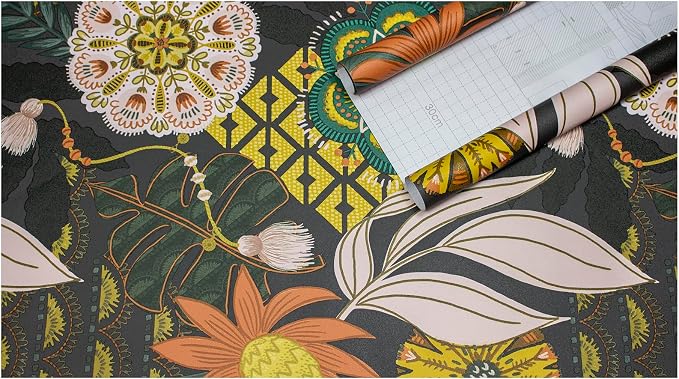 HAOKHOME Funky Wallpaper Peel and Stick Tropical Dark Grey 17.3in x 32.8ft | Boho Floral Botanical Banana Leaf Texture Removable Renter Friendly Wall Paper Gray Pink Green Bathroom Bedroom Contact Paper - Image 9
