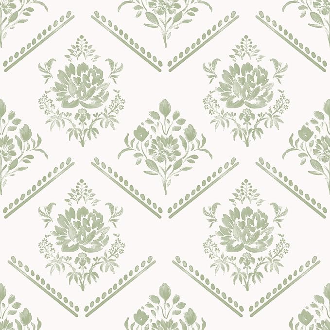 Ismoon Boho Floral Peel and Stick Wallpaper Sage Green for Vintage Bedroom | Renter Friendly Self Adhesive Removable Textured Contact Paper Botanical Wall Paper Vinyl for Bathroom Decor 17.3in X 32.8ft by Ismoon
