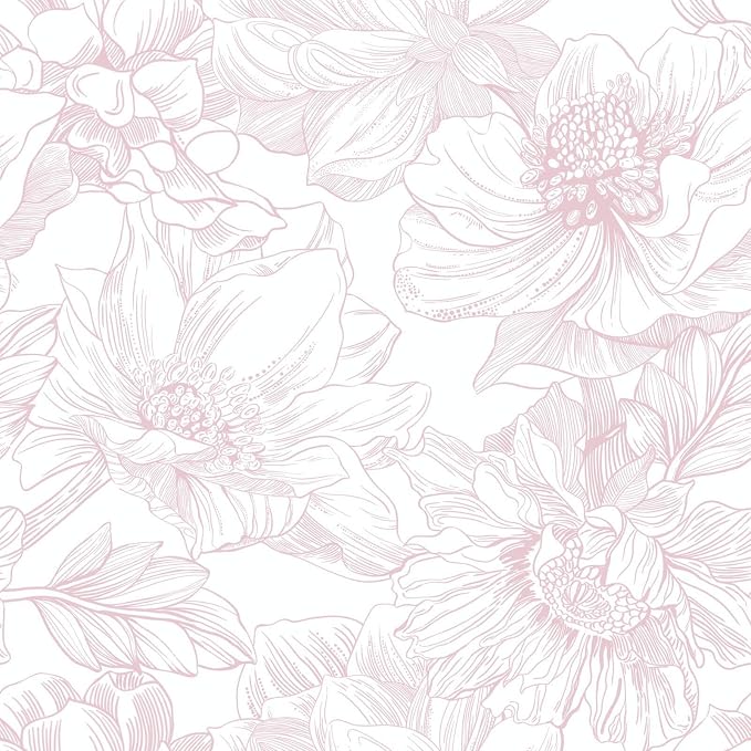 Ismoon Large Floral Peel and Stick Wallpaper Boho White/Pink Contact Paper 17.3inx16.3ft Removable Self Adhesive Bedroom Cabinet Mural Wall Decor Vinyl Roll by Ismoon