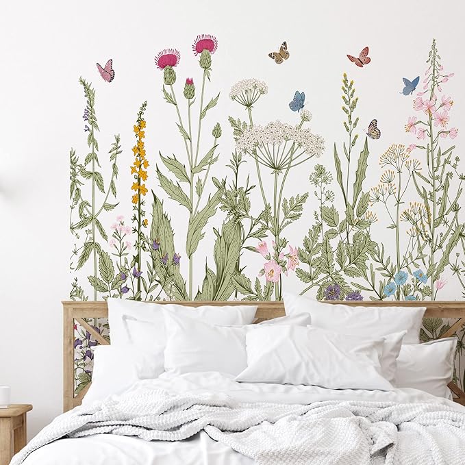 Zonon 6 Pcs Flower Wall Decals Peel and Stick Sticker, Olive Green Flowers | Vinyl Removable Wall Stickers & Mural, Wildflower Headboard Stickers, Sage Green Wall Decor for Bedroom, Living Room, Nursery - Image 5