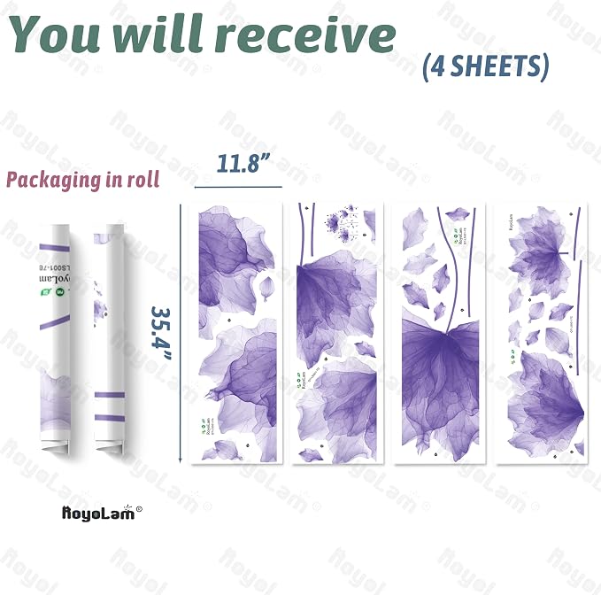 59.1'' x 49.6'' Flower Petal Wall Decal Floral Wall Sticker(Purple) | Removable waterproof peel and stick wall art for nursery, baby room, classroom, living room, bedroom, office and bathroom - Image 4