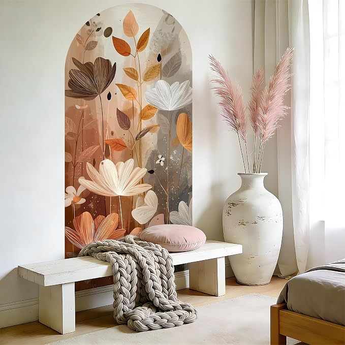 Arch Wall Decals Peel and Stick, Large Wall Stickers, Removable Home Decor Art Wallpaper for Bedroom Living Room 71'' × 31.7'' (Flower - B) - Image 8