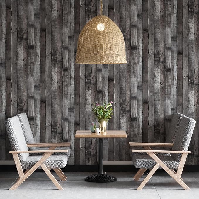 Peel and Stick Wood Wallpaper Grey/Black Vinyl 17.3"×400" Contact Paper Self Adhesive Thick Waterproof Self Adhesive for Cabinets liveroom - Image 7