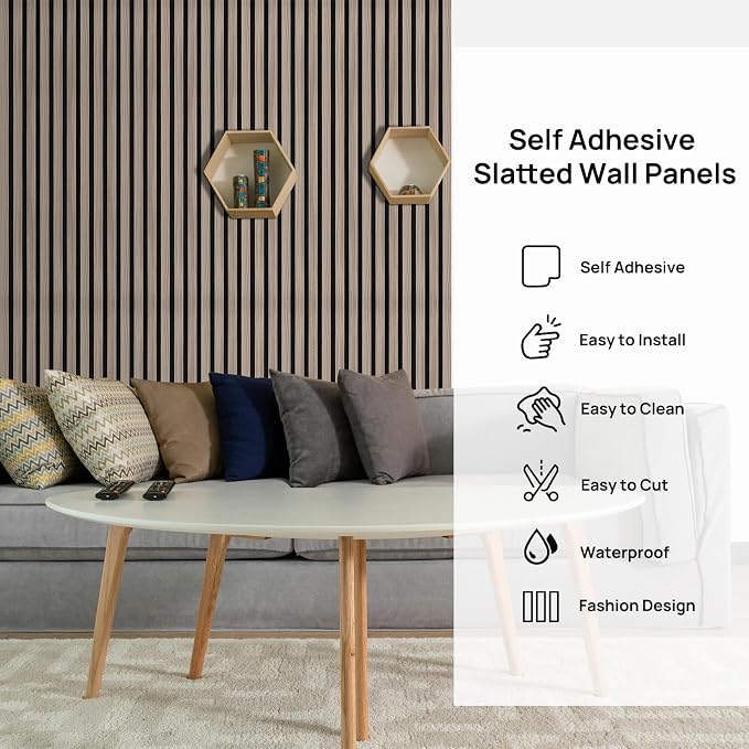 Peel and Stick Slat Wall Panels, 4" x 96" Self-Adhesive Light Walnut Faux Wood Accent Wall Panels, Removable 3D PVC Soundproof Wall Panels for Bedroom, Living Room, TV Background & Home Décor - Image 2