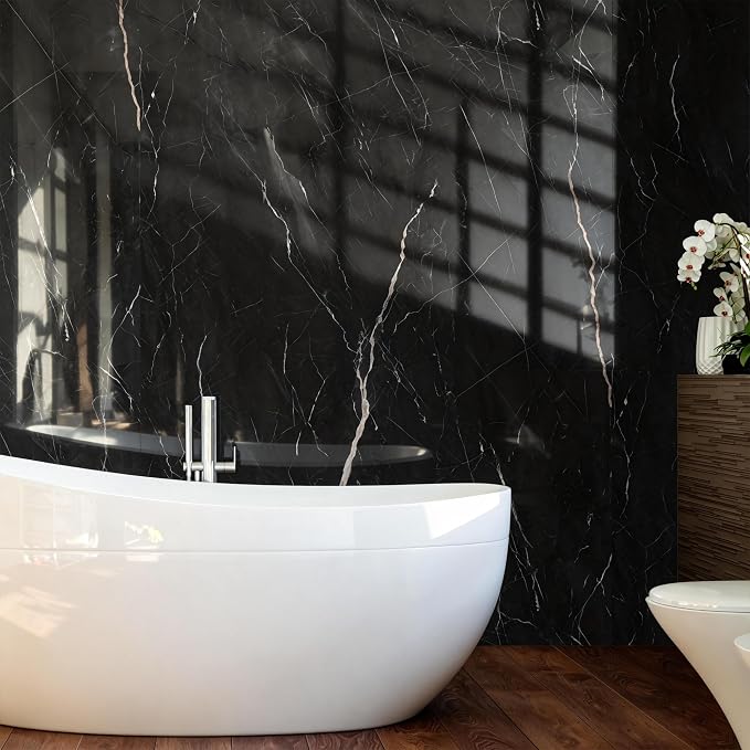 Marble Peel and Stick Waterproof Wall Paneling, 118" x 47" Black Marquina Glossy Finish Self-Adhesive Backsplash Tile Vinyl Wall Panel for Kitchen Bathroom Wall Decor, Covers 38.75 Sq. Ft. - Image 7