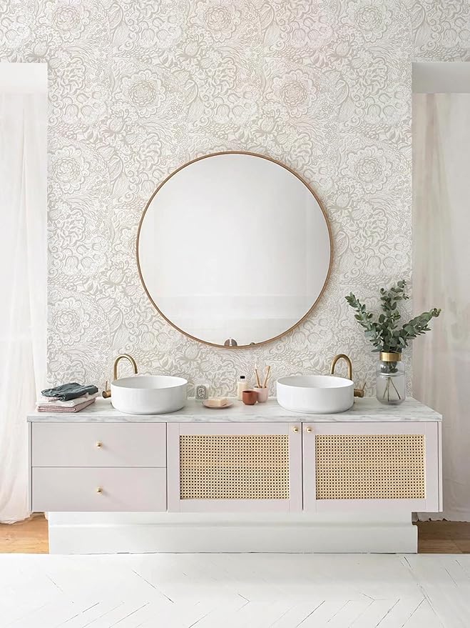 Peel and Stick Wallpaper Boho Grey Wall Paper Grey and White Floral Wallpaper for Bedroom Bathroom Removable Self-adhsive Contact Paper for Cabinets Nursery Shelf Liner 17.3" x 118" - Image 4