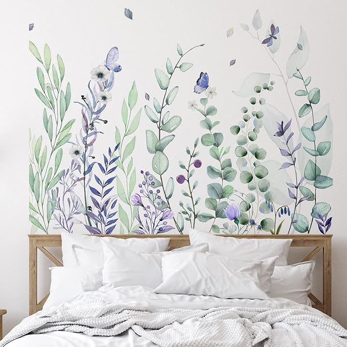 Zonon 6 Pcs Flower Wall Decals Peel and Stick Sticker, Eucalyptus | Vinyl Removable Wall Stickers & Murals, Eucalyptus Wall Decals, Green Leaves Garden Decor for Bedroom, Living Room, Nursery by Zonon