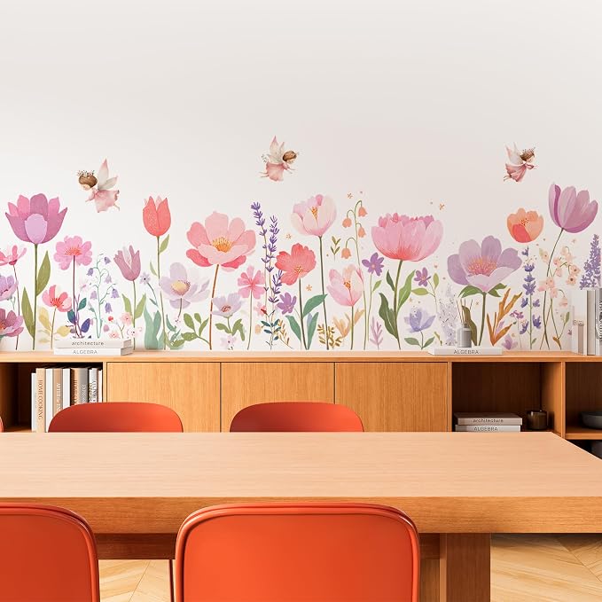 Flower Wall Decals - Flower Elves Peel and Stick Wall Art Decals,Removable Flower Home Decor Art for Kids Living Room, Bedroom, Nursery Decor Wall Corner Decoration - Image 3