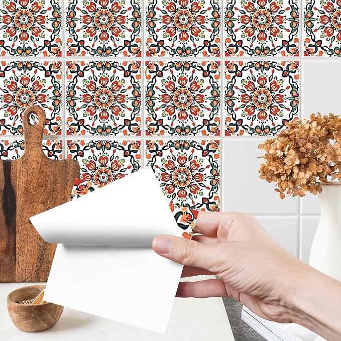 Wall Tiles Peel and Stick Waterproof - 24 Pcs (6x6 Inch) Wall Stickers Backsplash Decals for Kitchen, Bathroom, Removable Self-Adhesive Vinyl Art with Bohemian Patterns - Image 2