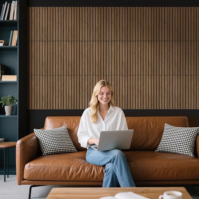 16" x 12" Acoustic Panels 12 Pack, Self-Adhesive 3D Wall Tile Walnut | Polyester Panels for Sound Absorption, Covers 16 Sq Ft, Odor-free, Harmless to Breathe & Touch, Reduce Noise and Echo, Walnut - Image 7