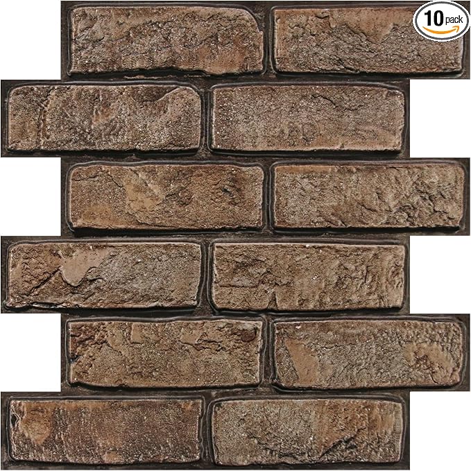 3D Peel and Stick Faux Brick Wall Panels 11.8" x 11.8" 10-Pack | Small Brick-Look Textured Sticker, Thin Lightweight PVC Self Adhesive Wall Tiles for Interior Decor, Cover 9.7 sq ft by SMOOSTIKCDECOR