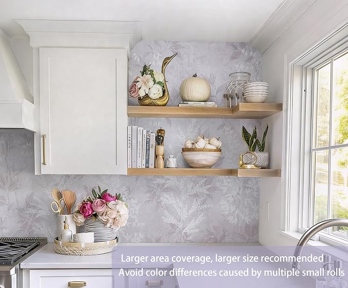 Safiyya Purple Peel and Stick Wallpaper Vintage Botanical Contact Paper Renter Friendly Floral Wallpaper 78.7''x17.3''Removable Wall Paper Self-Adhesive for Bathroom Waterproof Vinyl Rolls - Image 2