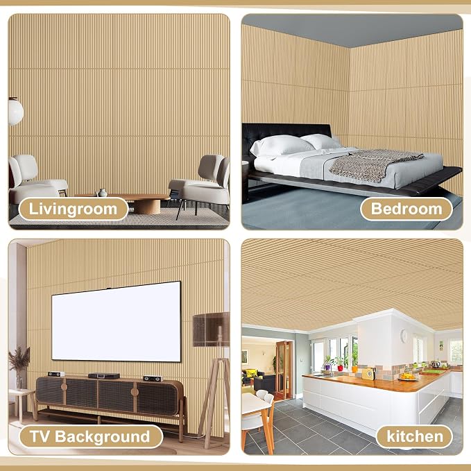 Nuanchu 18 Pack 4x2 FT 3D Slat Wall Panels Large PVC Fluted Panel Decorative Cuttable Glue up Drop Ceiling Tiles for Interior Wall Art Living Room Bedroom Bathroom TV Background Studio(Oak) - Image 7