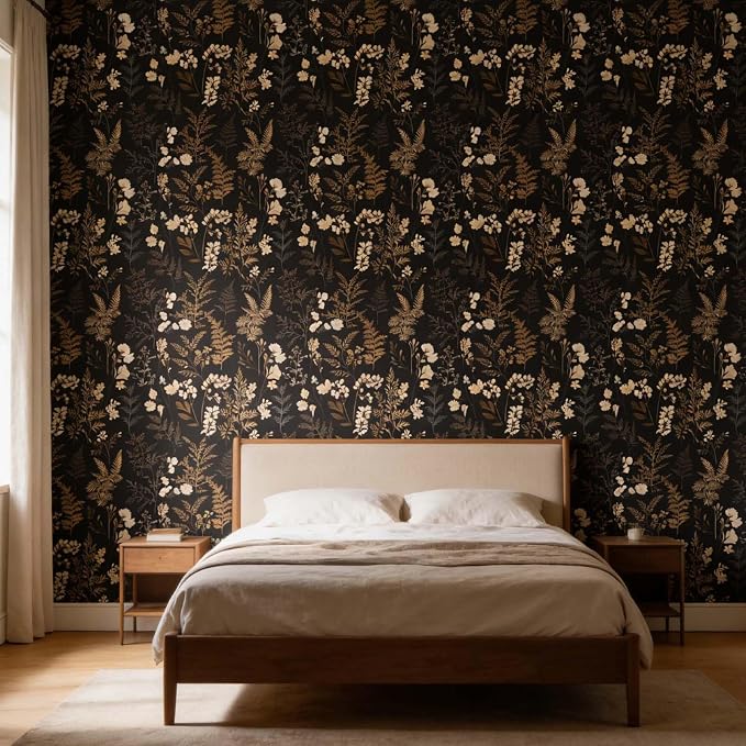 Moody Dark Vintage Floral Peel and Stick Wallpaper 17.7"x124" | Self-adhesive removable waterproof vinyl wall covering with botanical pattern for renter-friendly bedrooms and accent walls - Image 7