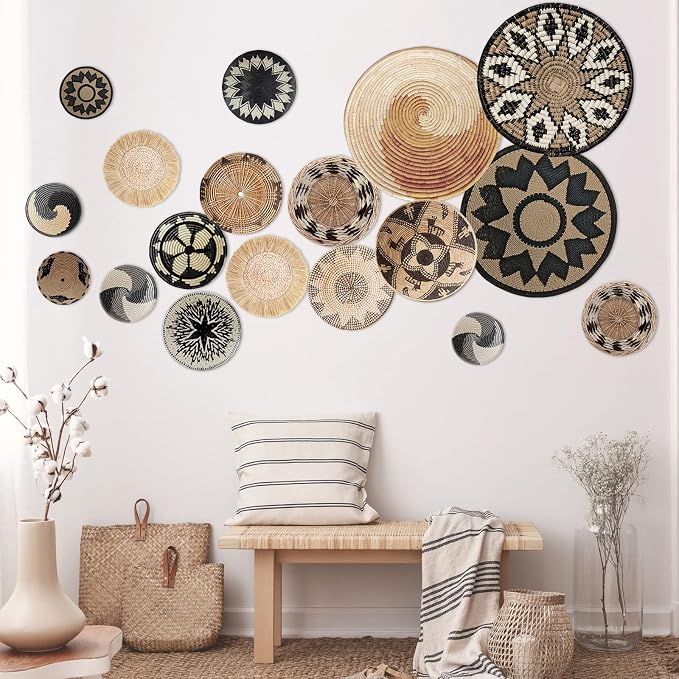 Glenmal 18 Pcs Boho Basket Wall Decals Round Wall Sticker Modern Decor Peel and Stick Decor Sticker Removable Boho Stickers Rustic Art for Bedroom Office, Stickers Only(Rustic Style) by Glenmal