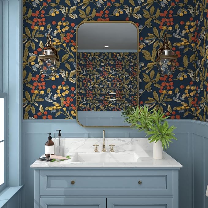 Laatse Navy Floral Leaf Vintage Green Wallpaper Peel and Stick 17.5"x393.7" | Self Adhesive/Removable/Waterproof/Thick Vinyl Contact Paper for Bathroom Bedroom Shelf Cabinet Drawer,Prepasted,Easy Peel - Image 8