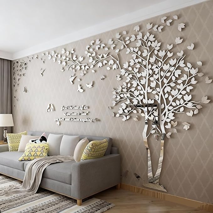 Family Tree Wall Decor Decals - DIY 3D Tree of Life Wall Art Large Decal Stickers Silver Decor Living Room Mural for Bedroom Hallway Home TV Background (Silver Right,XL-158X79in) - Image 5