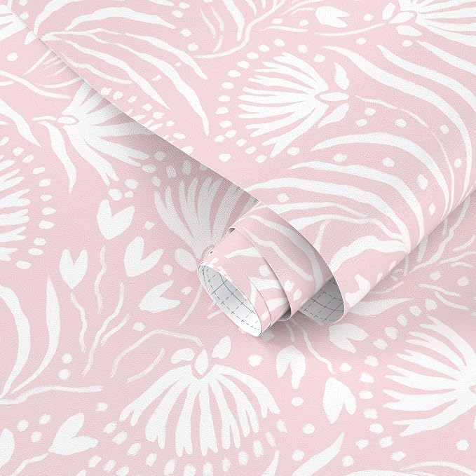 Ismoon Boho Peel and Stick Wallpaper Pink Floral Contact Paper Boho Stick on Wall Paper Textured Removable Self Adhesive Vinyl Wallpaper for Bedroom Bahtroom Wall Decor 17.3x196in by Ismoon