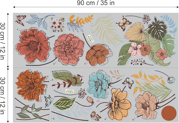 Large Boho Flower Wall Decals Floral Leaves Grass Butterfly Wall Stickers Removable Wall Art Decor for Living Room Bedroom - Image 6
