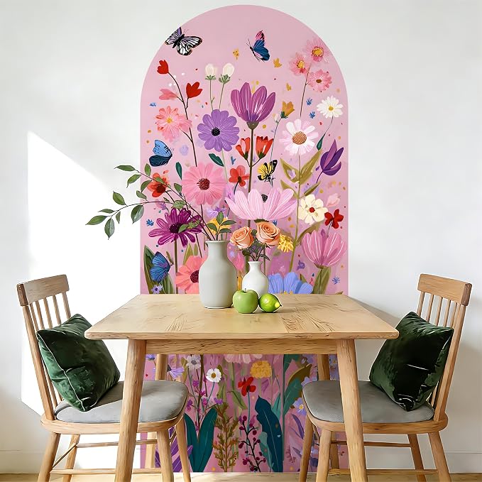 Arch Wall Decals Peel and Stick, Large Wall Stickers, Removable Home Decor Art Wallpaper for Bedroom Living Room 71'' × 31.7'' (Flower -C) - Image 7