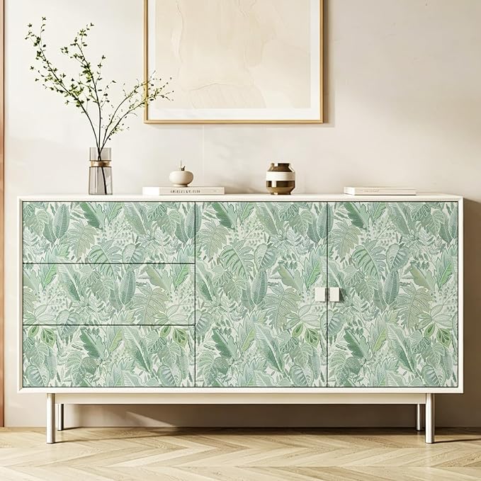 SOON AFTER Green Tropical Leaf Peel and Stick Wallpaper, 17.3" x 472" Removable &Waterproof Vinyl Contact Paper, Boho Jungle Leaf Self-Adhesive Wallpaper for Bedroom, Living Room, Cabinets - Image 5