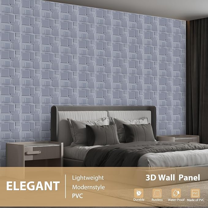 Heikki 30 Pack 3D Wall Panel for Interior Wall Décor, PVC Flower Textured Wall Panels for Living Room Bedroom Hotel Office, 11.8"x11.8", Double-Sided Tape (Gray-YJ) - Image 2