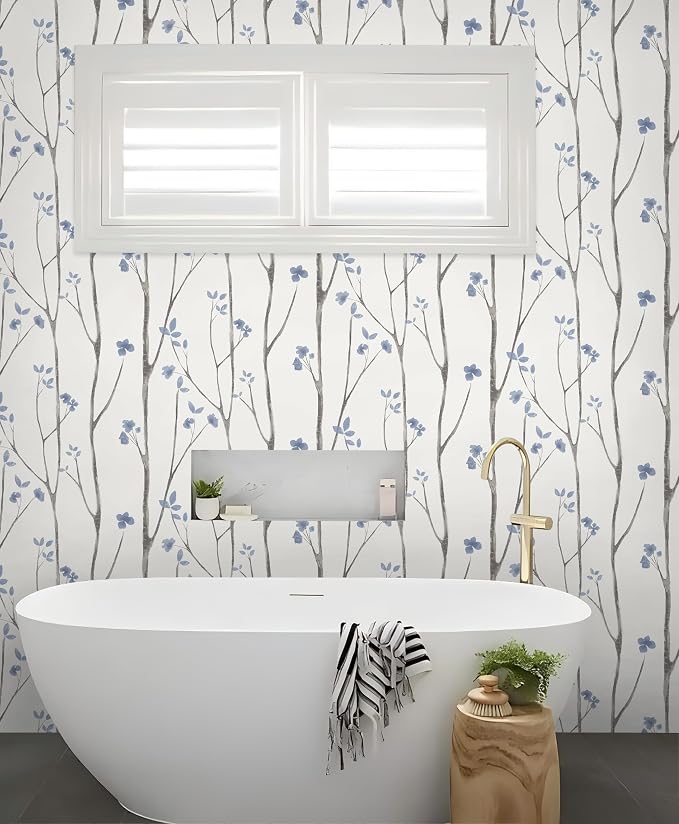 Timeet Purple Peel and Stick Wallpaper Removable Self-Adhesive Floral Wall Paper Leaf Contact Paper Boho for Bedroom Bathroom Cabinets 16" x 78.7" - Image 4